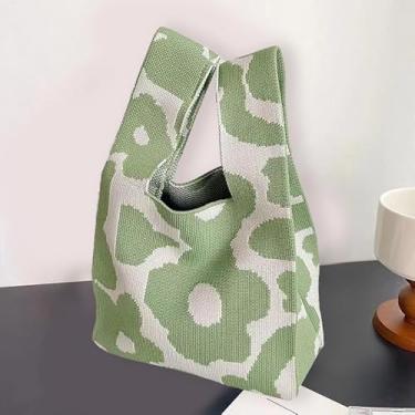 Imagem de Bolsa feminina de malha, moda estética, bolsa de pulso de tecido contrastante para mulheres, design elegante casual para uso diário e ocasiões especiais, estampa de flor verde