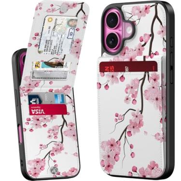 Imagem de Bemal Capa carteira para iPhone 16 Plus, suporte de cartão embutido, impressão moderna, bloqueio RFID, suporte de couro PU, fecho magnético, capa de telefone à prova de choque para mulheres e homens