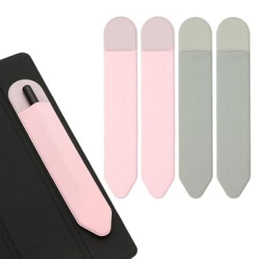 Imagem de PATIKIL Suporte de lápis para caneta, 4 peças, estojo elástico adesivo para caneta, bolsa, bolso elástico, acessórios para tablet, notebook, atividades ao ar livre, cinza/rosa