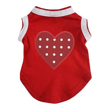 Imagem de Petitebella Camiseta para cachorro com coração de bolinhas vermelhas (3GG, bainha vermelha/branca)