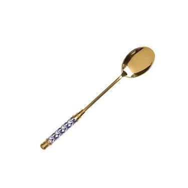 Imagem de Colheres de Aço Inoxidável Colher de Sobremesa Cerâmica Alça Longa Colher de Sorvete Colher de Chá Dourado Bolo de Café Fruta Leite Colher Utensílios de Mesa de Cozinha (Cor: F) (B)