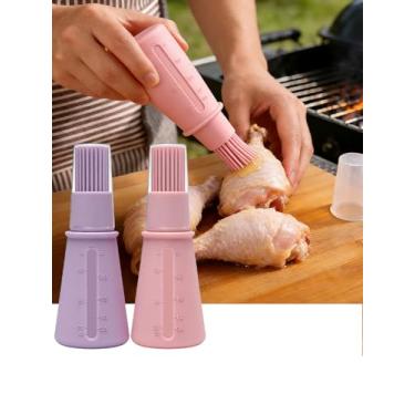Imagem de 2 peças de escova de silicone para garrafa de óleo de 62 g, pincéis de cozimento para churrasco e pastelaria, grelha de silicone, óleo de pastelaria, mel, pincel de garrafa de molho (rosa + roxo)