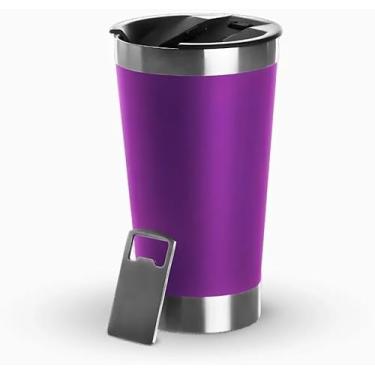 Imagem de Copo Térmico Inox para Cerveja e Café, 473ml, Aço Inoxidável, Isolamento Térmico, Portátil COR ROXO