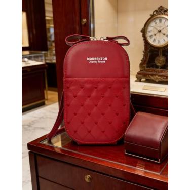 Imagem de Bolsa tiracolo feminina de couro vermelho brilhante, bolsa com alça ajustável com zíper para passeios