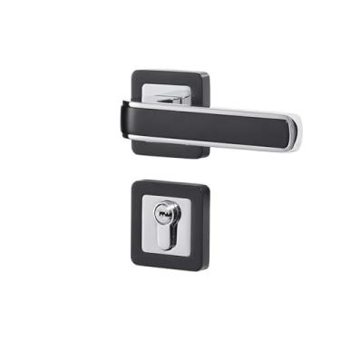 Imagem de VTGVVVTR Fechadura de porta interior de quarto simples maçaneta de liga de zinco doméstica preta fechadura mecânica fechadura magnética silenciosa de madeira (fechadura dividida cromo preto 216)