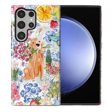 Imagem de Goodsprout Capa para Samsung Galaxy S23 Ultra, silicone TPU de camada dupla + policarbonato rígido, à prova de choque e resistente a arranhões, colagem fofa de flores de verão da faculdade do cão