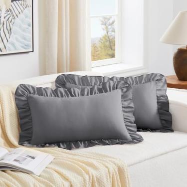 Imagem de KKJIAF Conjunto de 2 capas de almofada lombar cinza 30,5 x 50,8 cm, fronhas de microfibra com babados, capas de travesseiro Euro Sham para sofá-cama sala de estar