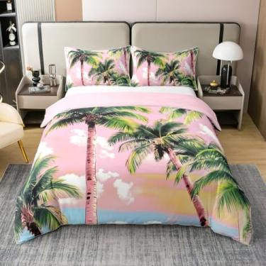 Imagem de Capa de edredom de coqueiro 100% algodão orgânico (não edredom), verão, praia, oceano, mar, litoral, tamanho Queen, para quarto, paisagem do Havaí, conjunto de cama com 2 fronhas