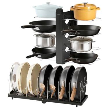 Imagem de CEHNCEH Organizador de panelas e frigideiras sob armário para armário e bancada, mais longo, 72 cm, dobrável, ajustável, organizador de panelas de 8 camadas, perfeito para armazenar panelas