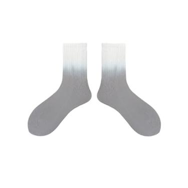 Imagem de Meias de cor gradiente, meias femininas de cano médio, absorção de suor, Cinza, One Size