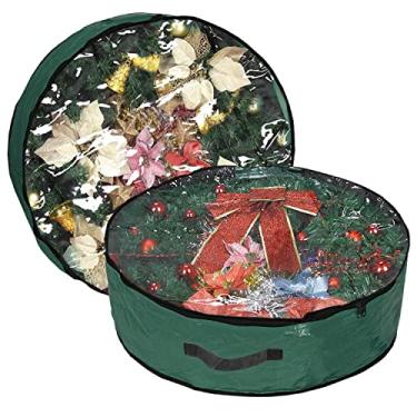 Imagem de Propik Saco de armazenamento de guirlanda de Natal – Recipiente de guirlanda com janela transparente – Tecido resistente a rasgos – Pacote com 2 (61 cm, verde)