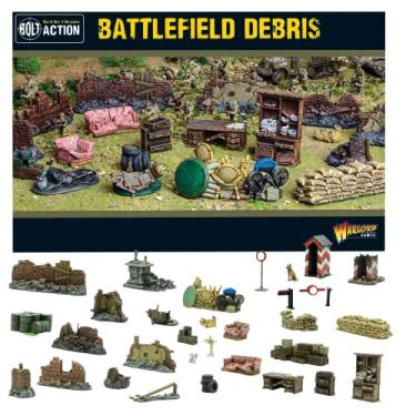 Imagem de Wargames Delivered - Detritos de campo de batalha Bolt Action, cenário de miniaturas de 28 mm inclui 3 pontos de controle militar, casa e paredes destruídas, saco de areia e pacote digital - Kit de modelo de diorama da 2ª Guerra Mundial da Warlord Games