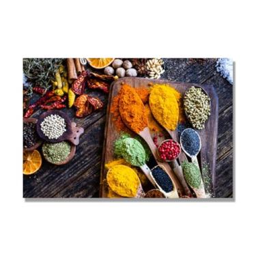 Imagem de NHLDZYH Arte de parede em tela colorida para especiarias e colher de tempero | Decoração de cozinha vintage | Arte moderna para casa e sala de jantar. C111. 40 x 60 cm - 15,8 x 23,7 pol. Somente tela