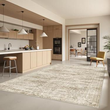 Imagem de Restydon Tapete de 15 x 23 cm para sala de estar, tapetes macios laváveis para quarto, tapete antiderrapante vintage, tapete abstrato impresso (1,8 m x 2,5 m, marrom/marfim)