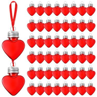 Imagem de Potchen 50 peças de bolas de bebida em forma de coração para o dia dos namorados, ornamento de plástico, enchimento, bulbos de garrafa de água com cordão para decoração de festa (vermelho)