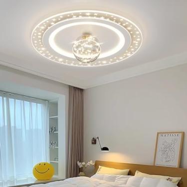 Imagem de Luminária de teto LED moderna, dimerizável com controle remoto, luminária redonda com céu estrelado para cozinha, quarto infantil, quarto, lustre para sala de estar (Cor: Branco, Tamanho: