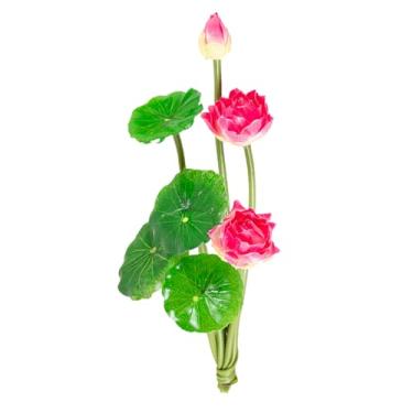 Imagem de HEEPDD Flores de Lótus Artificiais, Decoração de Tecido de Seda Realista Com Hastes de Fio de Ferro, 27 Cm 7 Garfos 2 Flores 4 Folhas 1 Botão, para Decoração de Mesa de Festa de (1)
