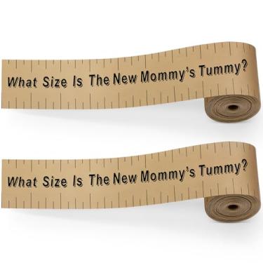 Imagem de Sratte Fita métrica para chá de bebê com 2 rolos de 5,8 cm x 3,5 m, fita métrica de barriga para chá de bebê, decoração de festa (marrom kraft)