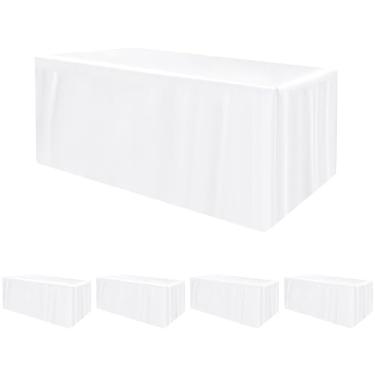 Imagem de HolidayIdeas Toalhas de mesa ajustadas para mesa retangular de 20 m, capa de mesa branca lavável resistente a amassados, 76 x 236 cm para exibição de cabine de fornecedor, banquete, feira, 4 peças