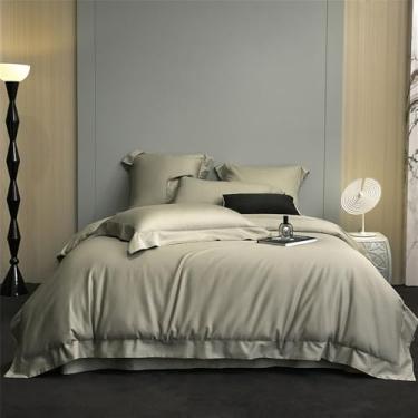 Imagem de Conjunto de cama premium em algodão, cor sólida, macio, tamanho Queen/King, capa de edredom, cor 7, Queen 200x230cm, 4 peças