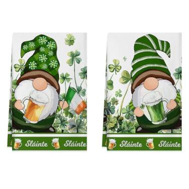 Imagem de XCHI Gnomos Beer Shamrocks Clovers St. Patrick's Day Toalhas de prato 45 x 66 cm, decorações de cozinha doméstica, toalhas de mão, conjunto de 2 panos de prato de secagem
