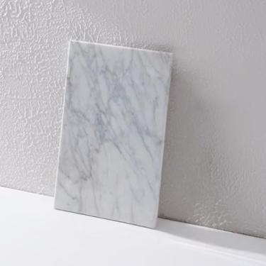 Imagem de Placa de mármore natural, bandejas de banheiro, bandeja de perfume, placa de vela de joias (branca, 30 x 19,8 cm)