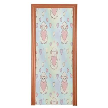 Imagem de ATTX Capa de porta da frente de cordeiros de desenho animado de dia dos namorados - decoração de férias de tecido elástico lavável para festas, casa, decoração de porta da frente, 91 x 98 polegadas