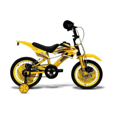 Imagem de Bike Bicicleta Moto Cross Aro 16 Com Rodas Laterais Amarela