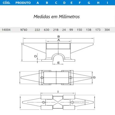 Imagem de Bigorna Industrial Ferro Fundido Nodular 60kg 63x21,8x13,8cm