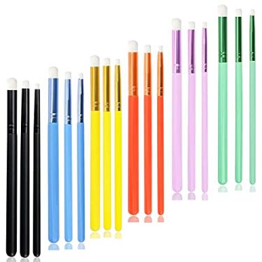 Imagem de Yoseng Mini pincéis de mistura de tinta detalhada para fabricação de cartões, 3 tamanhos de modelos, 6 cores - 18 peças, pequena ferramenta de mistura de arte para mistura de tinta, uso com estênceis intrincados, lidar com pequenos detalhes