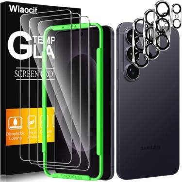 Imagem de Wiaocit Pacote com 3 protetores de tela de vidro temperado para Samsung Galaxy S26 Ultra com 3 protetores de lente de câmera, dureza 9H, sem bolhas, compatível com capa