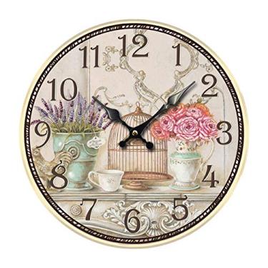 Imagem de U5GAAALPPQ9 Relógio de parede decorativo redondo, relógio de patchwork floral chique gasto relógios de parede vintage para sala de estar, quarto e cozinha relógio estilo retrô de parede 2# 30 cm (4