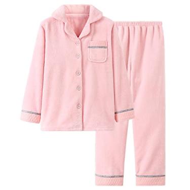 Imagem de HHHJQFAAT Pijama feminino de flanela espesso de inverno plus size terno para casa coral veludo lazer uso doméstico (rosa médio)