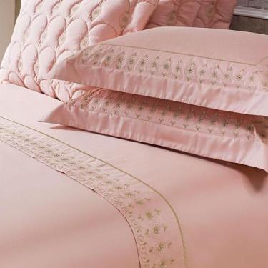 Imagem de Jogo Cama Lençol Garland Casal Bordado Acetinado Rosê/Fendi - Casa Sca