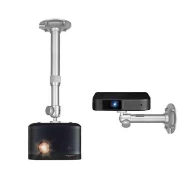 Imagem de KHUTRW3D Suporte para projetor, suporte para projetor, parede, telescópico, universal, suporte fixo, suporte de teto, suporte para projetor (prata)