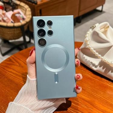 Imagem de Capa magnética metálica fosca de luxo para Samsung S24 S23 S22 S21 Ultra Plus Fe Note 20 A15 A05s A55 A35 (Para A05S/Azul)