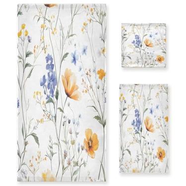 Imagem de xigua Conjunto de toalhas de banheiro de flores silvestres em aquarela absorvente macio 3 peças toalha de banho toalha de mão toalhas decorativas para banheiro, academia, hotel, praia, piscina