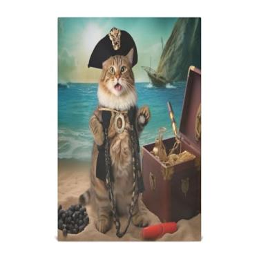 Imagem de Wassud Toalhas de cozinha pirata gato panos de prato de cozinha 1 pacote panos de prato macios com laço para pendurar toalha de mão de secagem rápida super absorvente toalhas de chá de mesa