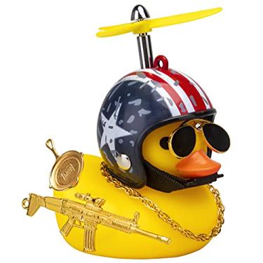 Imagem de wonuu Rubber Duck Car Ornaments Cool Yellow Duck Car Dashboard Decorations Squeaky Glasses Duck with Propeller Helmet for Car ccessories Dashboard (Z-Pan-Stars&Stripes)