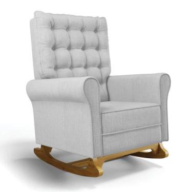 Imagem de Poltrona de Amamentação com Balanço Manu Linho Base de Madeira - D'Ros