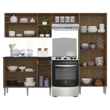 Imagem de Cozinha Compacta Multimóveis Pequim Fg3413 Com 3 Leds Armário E Balcão Madeirada/preta