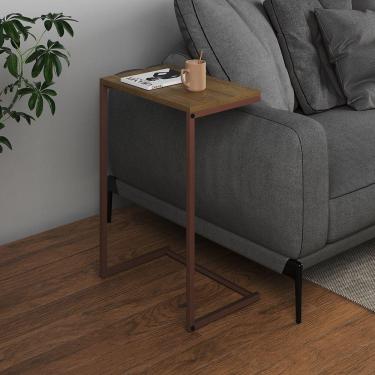 Imagem de Mesa Lateral De Apoio Industrial Sofá Charmme Ferro Cobre E Tampo Freijó