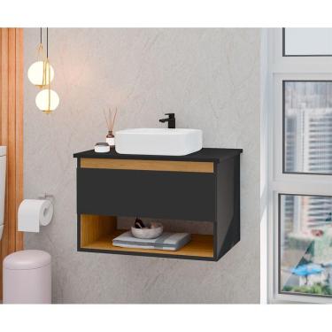 Imagem de Gabinete Armário Para Banheiro Suspenso Florence Com Cuba Preto