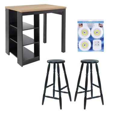 Imagem de Bancada Cozinha Ditália 2 Banquetas Iluminação Cd-1022 Preto