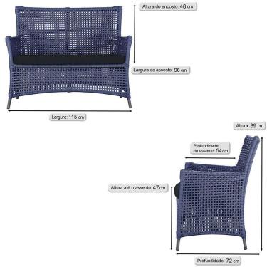 Imagem de Jogo Sofá 2 Poltronas E Mesa Igapó Preta E12 Trama  Azul