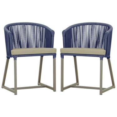 Imagem de 2 Cadeiras De Jantar Noronha Fendi Corda Náutica E7 Trama Azul