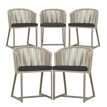 Imagem de 5 Cadeiras De Jantar Noronha Fendi Corda Náutica E11 Trama Rami