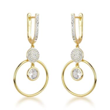 Imagem de Brincos Com Argola Dupla E Esferas De Zircônia Cintilantes - Banhados A Ouro 18k