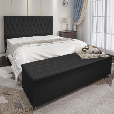 Imagem de Conjunto Cabeceira Casal e Recamier Baú 1,60m Madrid Suede Preto Dal Poz Estofados