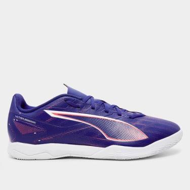 Imagem de Chuteira Futsal Puma Ultra 5 Play Unissex, Roxo, Laranja, 44